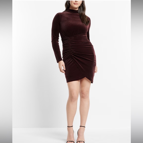 Velvet Body Contour Mock Neck Ruched Mini Dress - Picture 2 of 12